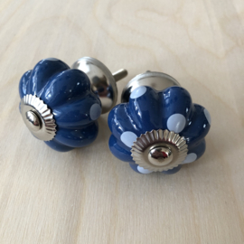 Knop blauw met witte stippen