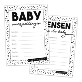 Babyshower invul kaartjes - Zwart/wit per 5 sets