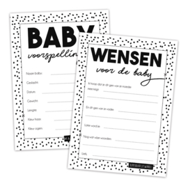 Babyshower invul kaartjes - Zwart/wit per 50 sets