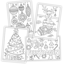 Kerst Inkleurkaarten - kerstkaarten om in te kleuren - per 5 sets