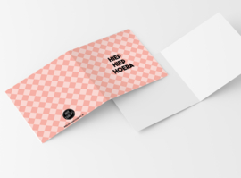 Wenskaarten met witte envelop "Hiep hiep hoera" 5 stuks
