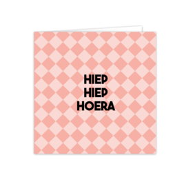 Wenskaarten met witte envelop "Hiep hiep hoera" 5 stuks
