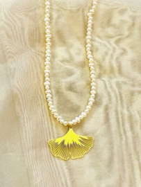 Pearls with golden leaf necklace