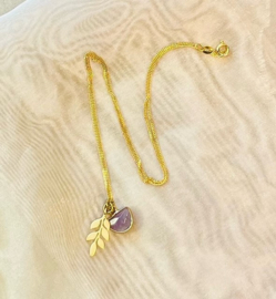 Golden leaf with stone necklace