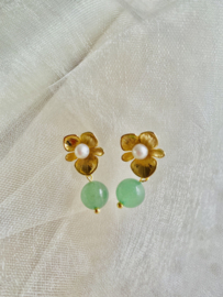 Pearl and jade earrings