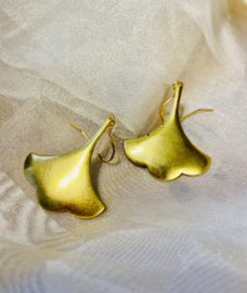 Solid ginko brass  earrings