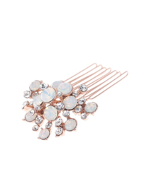 Rose  colored hair jewelry on comb with moonstones and rhinestones