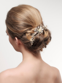 Hair jewelry with porcelain flowers, petals of rhinestones and pearls
