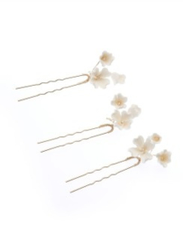 Hair ornament with porcelain flowers on pin | Set of 3