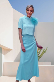 Jacquard aqua top met lange satijnen rok - Raffa Boutique