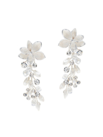Earrings with flower, rhinestones and freshwater pearls