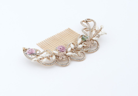 Livy: hair comb with rhinestones and porcelain flowers