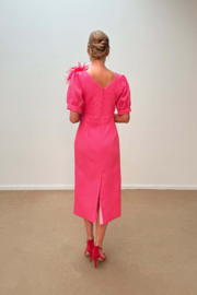 Fuchsia jurk met pofmouwen - Raffa Boutique