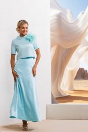 Jacquard aqua top met lange satijnen rok - Raffa Boutique