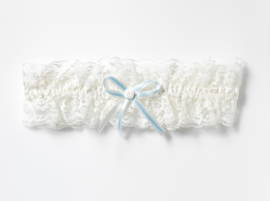 White lace garter with blue bow