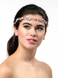 Headband with rhinestones and flowers.