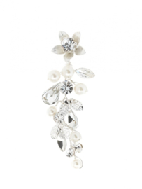 Earrings in the shape of a twig with leaves and flowers of pearls and rhinestones