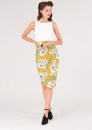 2 in 1 White & Yellow Floral Pleated Pencil Dress