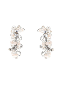 Earrings with leaves, pearls, crystals and stones