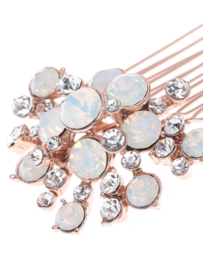 Rose  colored hair jewelry on comb with moonstones and rhinestones