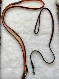 Set dubbel lederen halsband (orange) ( 35 cm) eikenblad en2  bijpassende  lijnen , hand gemaakt