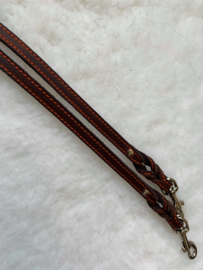 Set dubbel lederen halsband (orange) ( 35 cm) eikenblad en2  bijpassende  lijnen , hand gemaakt
