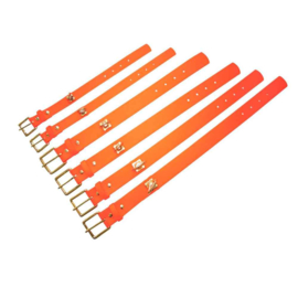 zweethalsband van biothane met draaiwervel in fluo oranje