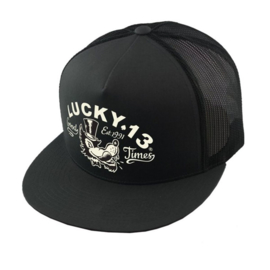 LUCKY 13 HAT CAP  MR. WOLF TRUCKER  BLACK