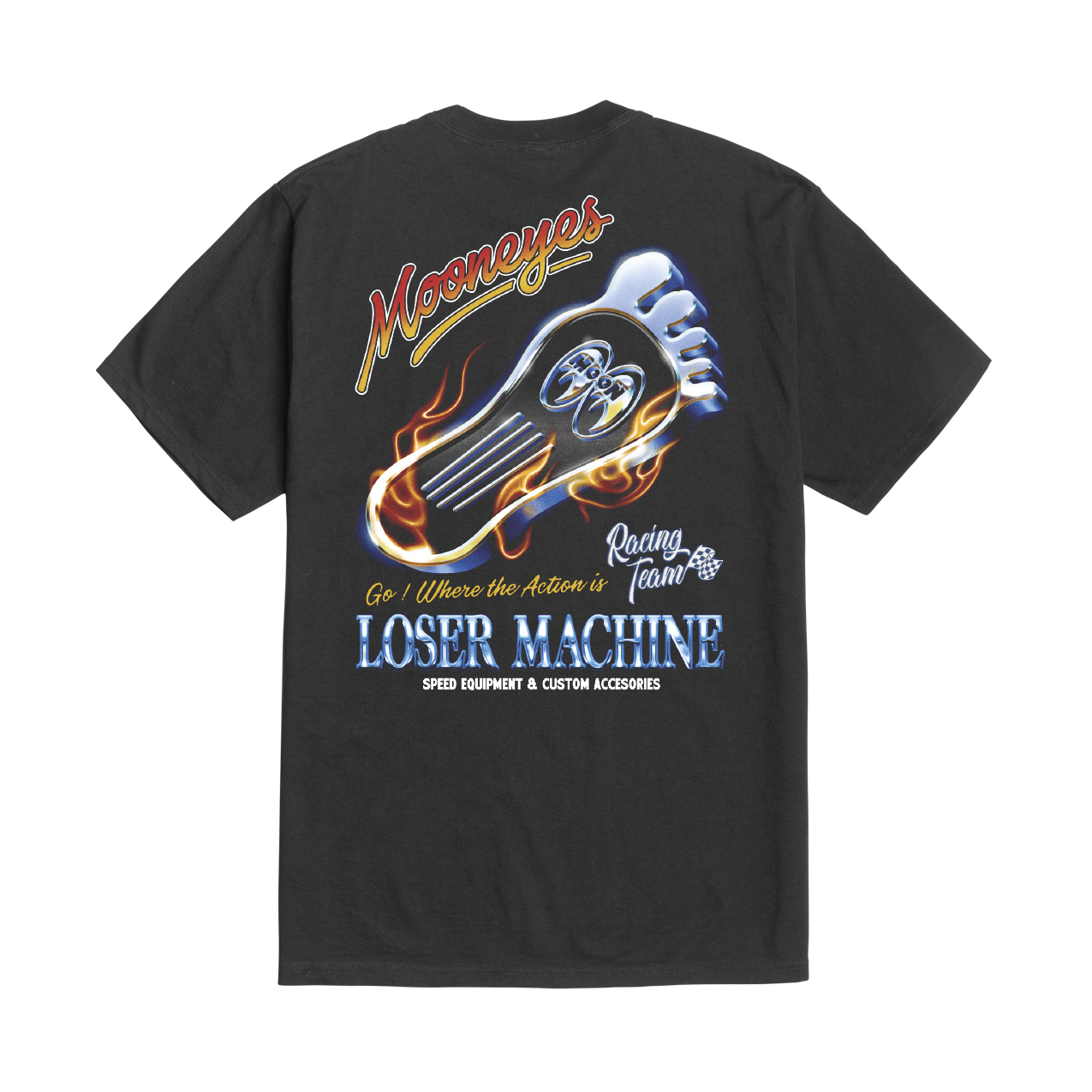 LOSER MACHINE X MOONEYES RED HOT T-SHIRT BLACK