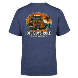 OLD GUYS RULE  'STACKED AND STOKED ' T-SHIRT HEATHER NAVY