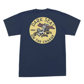 DARK SEAS ON THE CHARGE ORGANIC COTTON T-SHIRT NAVY