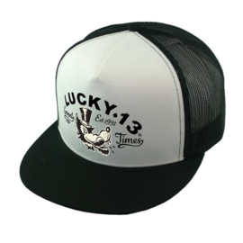 LUCKY 13 HAT CAP  MR. WOLF TRUCKER   BLACK / WHITE