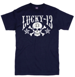 LUCKY 13 SKULL STARS SHORT SLEEVE T SHIRT NAVY