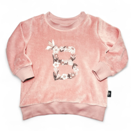 Velvet Sweater met Bloemen Letter - Nude