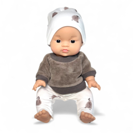 Poppenkleding setje - Sweater Velvet Taupe Pinguin