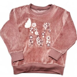 Velvet Sweater met Bloemen Letter - Mauve