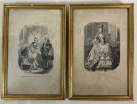 Antieke Franse set lijsten lithografieën Madame Dubarry