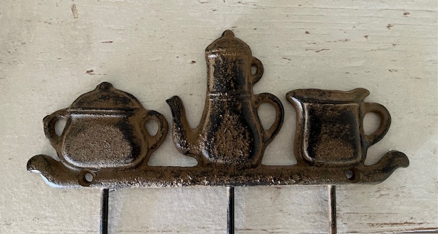 Vintage gietijzeren wandrekje, theedoeken houder met 3 haken