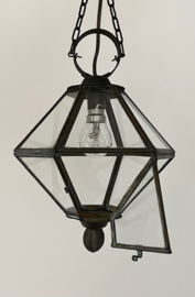 Vintage Franse koperen hal lamp met helder glas
