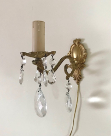 Antiek Frans bronzen wandlampje met glaspegels