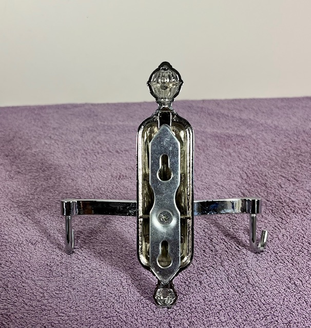 Vintage Frans dubbel metalen handdoekenrek met ring en extra houder met haken