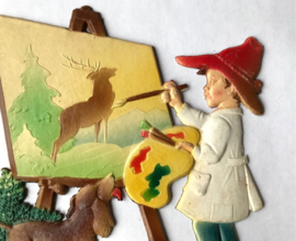 Vintage Dresdner Pappe kalender houder schilderend jongetje