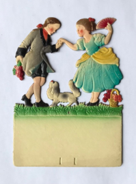 Vintage Duitse gestanst kartonnen kalender houder dansend paartje