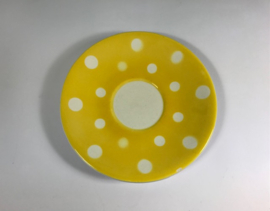 Digoin France 1920-1950 gele schotel geel bordje met witte stippen noppen dots