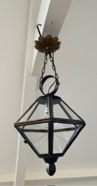 Vintage Franse koperen hal lamp met helder glas