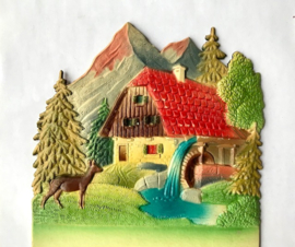 Vintage Dresdner Pappe kartonnen kalender houder reetje bij watermolen