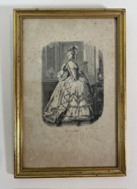 Antieke Franse set lijsten lithografieën Madame Dubarry