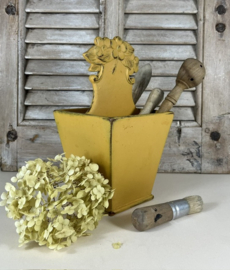 Houten bakje maïsgeel / okergeel met bloemen