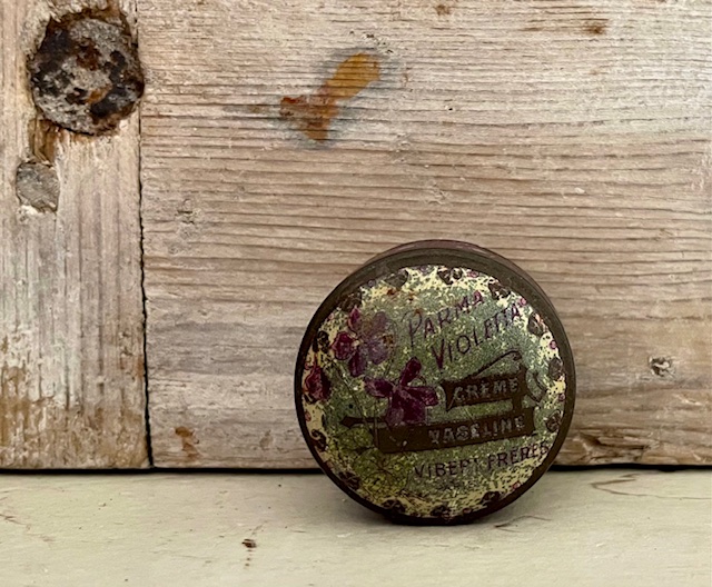 Antiek Frans rond blikje van Vibert Frères-Parma Violetta