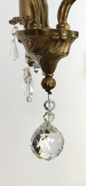Drie armige bronzen kroonluchter met kristalglas uit Frankrijk